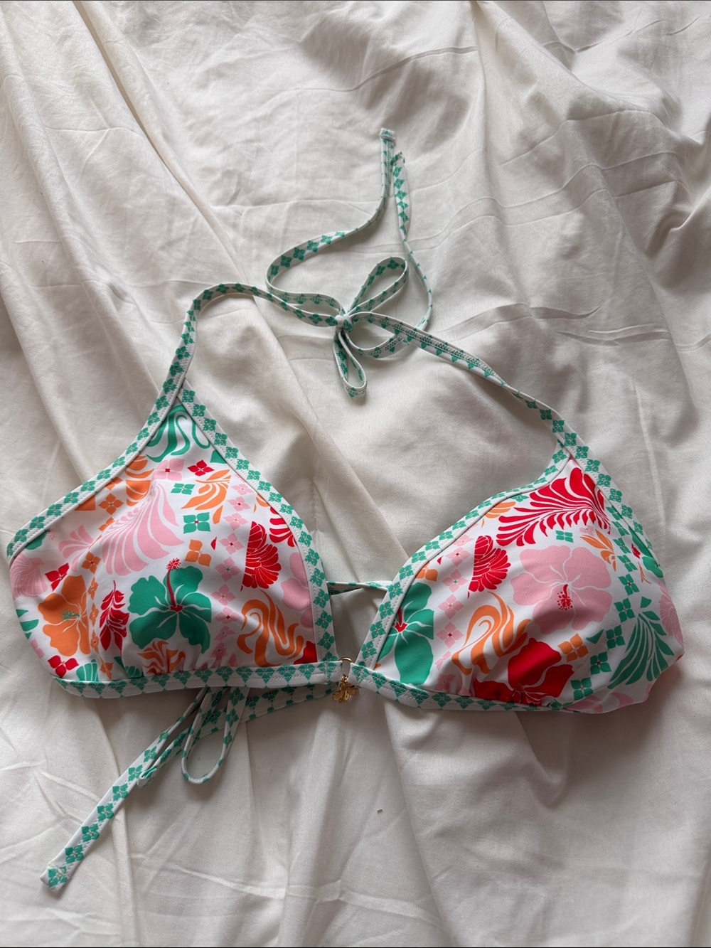No Boundaries Floral Triangle Bikini Top in Pink, Green, Orange, Red